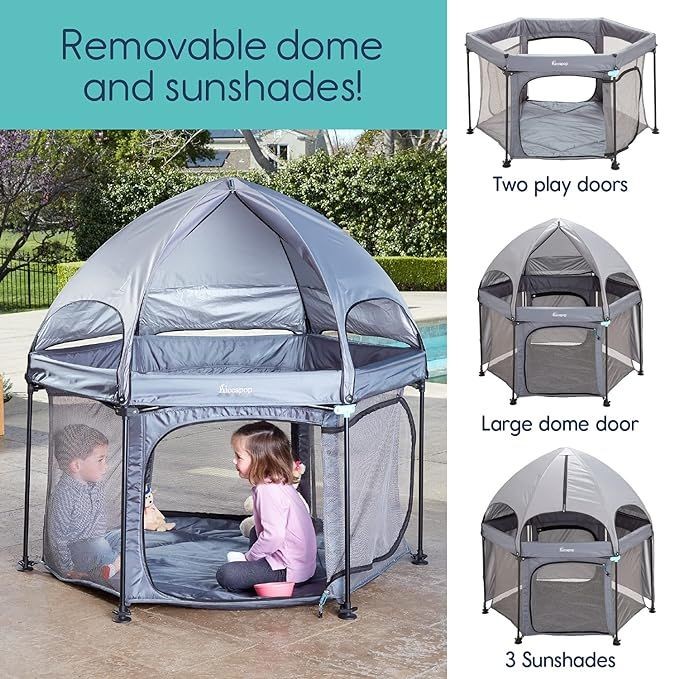 hiccapop 53” PlayPod Outdoor Baby Playpen with Canopy, Deluxe Portable Playpen for Babies and Toddlers with Dome