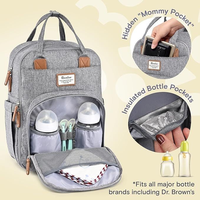 RUVALINO Diaper Bag Backpack, Multifunction Travel Back Pack Maternity Baby Changing Bags