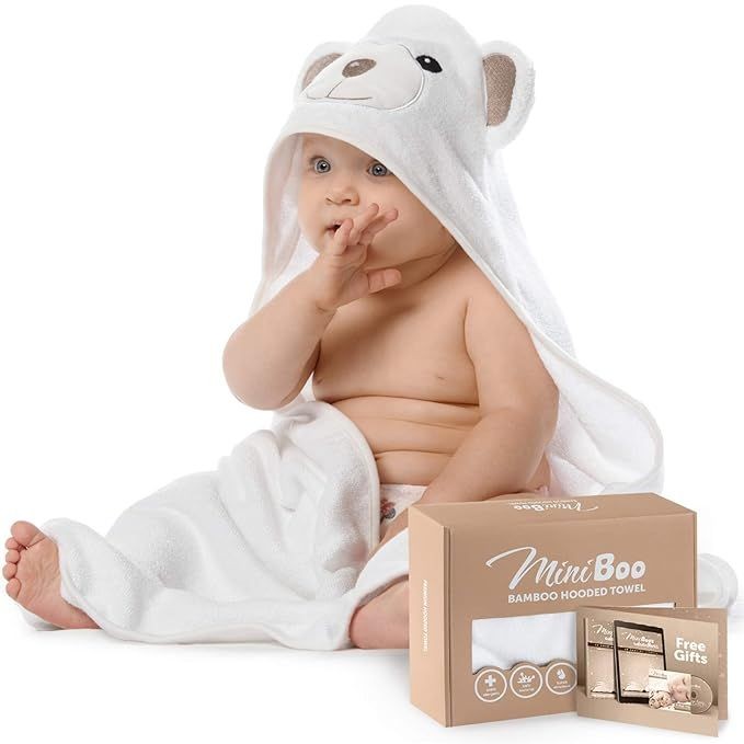MINIBOO Premium Ultra-Soft Baby Hooded Towel - Organic Baby Bath Towel with Unique Design - Rayon from Bamboo Hooded Baby Towels